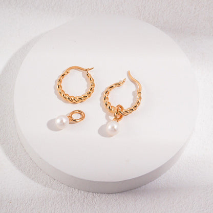 Minimalist Twisted Earings with Detachable Pearls-18kGold on Silver