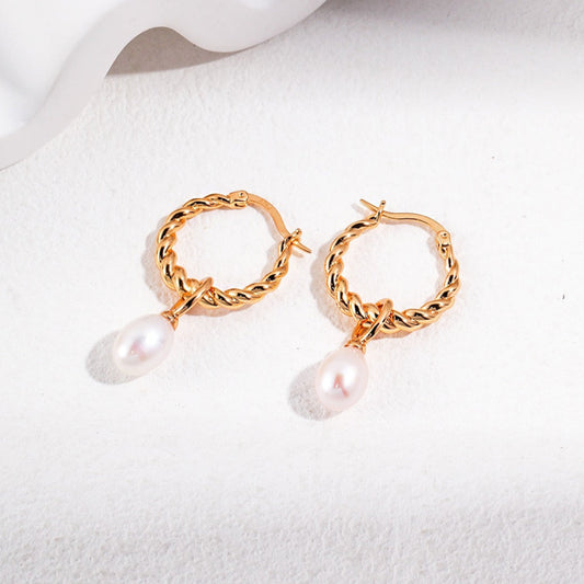 Minimalist Twisted Earings with Detachable Pearls-18kGold on Silver