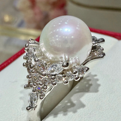 Silver Crown Freshwater Pearl Ring, 11–12mm featuring 11–12mm white freshwater pearl