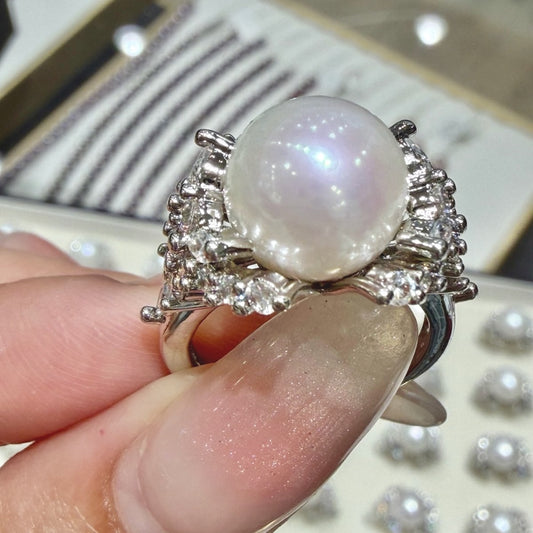 Silver Crown Freshwater Pearl Ring, 11–12mm featuring 11–12mm white freshwater pearl