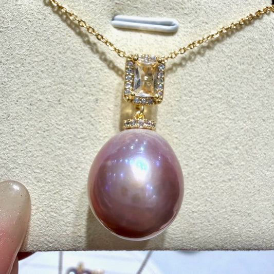 Large Oval Purple Freshwater Pearl Necklace,, 15–16mm featuring 15–16mm pink freshwater pearl