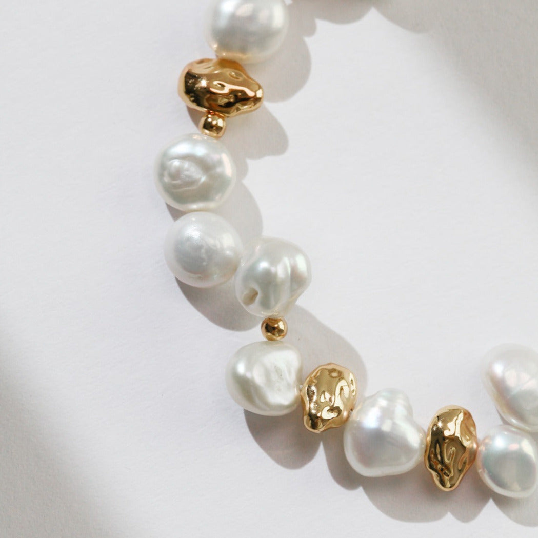 Natural Stone Baroque Pearl Bracklet -18k Gold on Silver