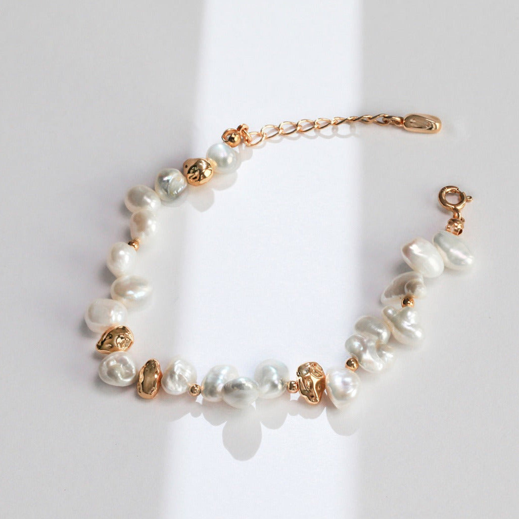 Natural Stone Baroque Pearl Bracklet -18k Gold on Silver