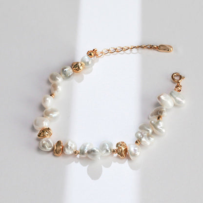 Natural Stone Baroque Pearl Bracklet -18k Gold on Silver