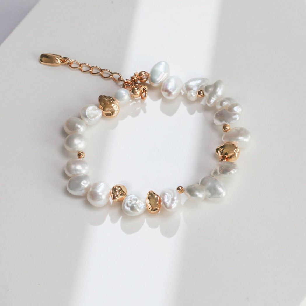 Natural Stone Baroque Pearl Bracklet -18k Gold on Silver