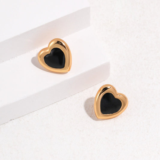 Black Agate Heart Earrings -18kGold on Silver