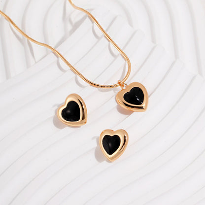 Black Agate Heart Earrings -18kGold on Silver