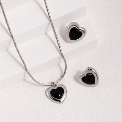 Black Agate Heart Earrings -18kGold on Silver