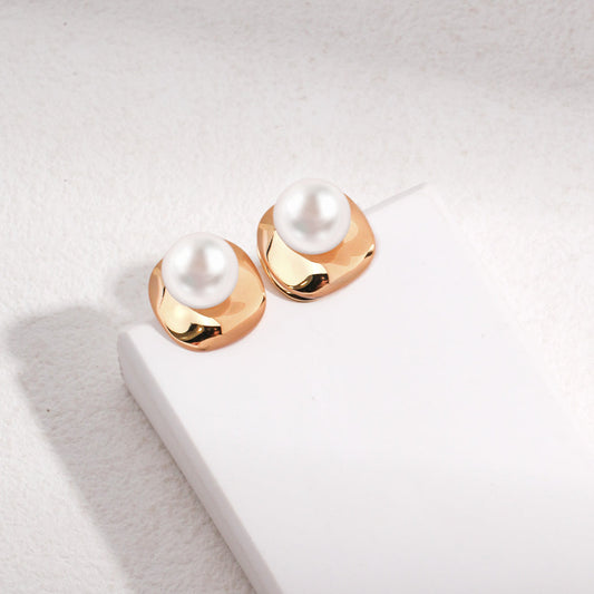 Geometric and Round Pearl Earrings -18kGold on Silver