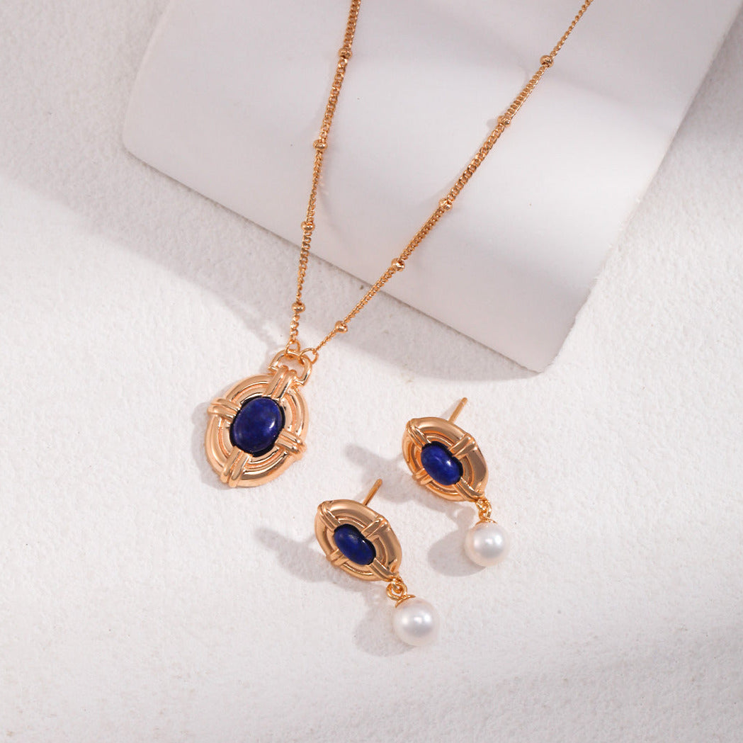 Lapis Lazuli & Pearl Retro Earrings -18k Gold-Filled Silver