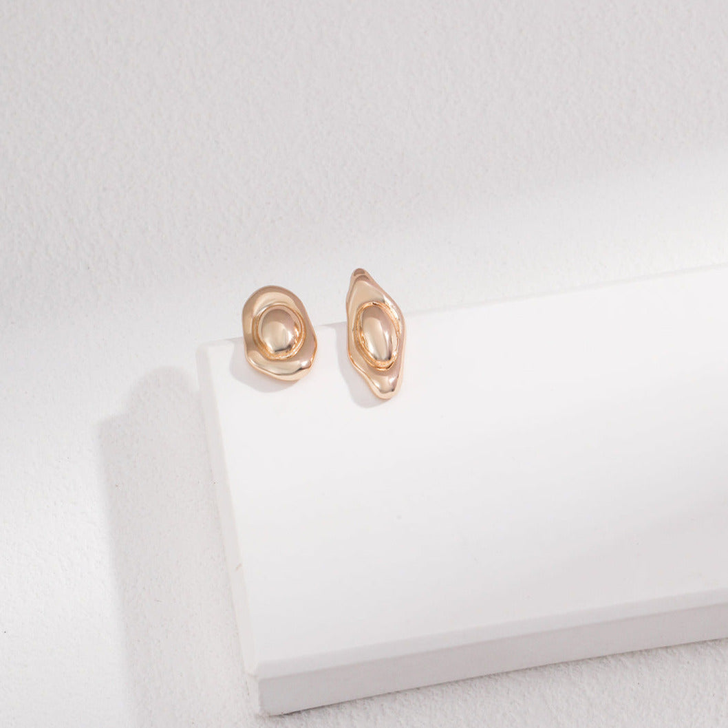 Mini Asymmetric Geometric Stud Earrings-18kGold on Silver