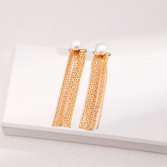 Tassel Pearl Earrings- 18k gold on silver