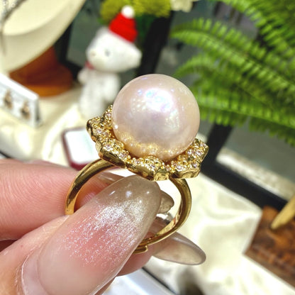 Pink Freshwater Pearl Statement Ring,, 13–14mm featuring 13–14mm pink freshwater pearl