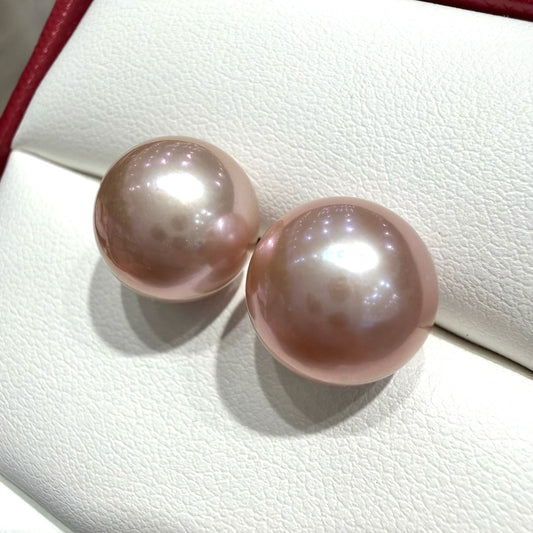 Pink Freshwater Pearl Stud Earrings AAA,, 12–13mm featuring 12–13mm pink freshwater pearl