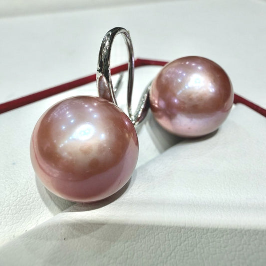Classic Freshwater Purple Pearl Dangle Earrings, 14–15mm featuring 14–15mm pink freshwater edison pearl