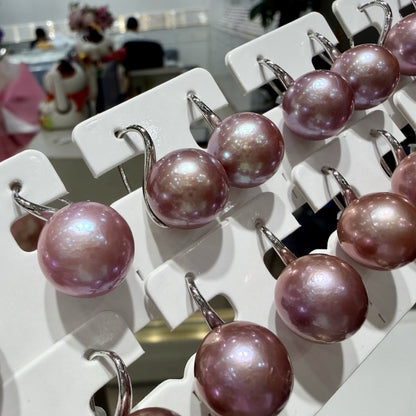 Classic Freshwater Purple Pearl Dangle Earrings, 14–15mm featuring 14–15mm pink freshwater edison pearl