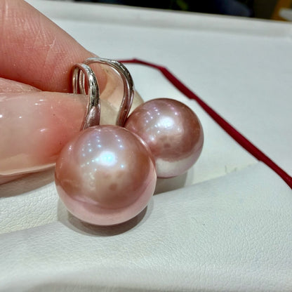 Classic Freshwater Purple Pearl Dangle Earrings, 14–15mm featuring 14–15mm pink freshwater edison pearl