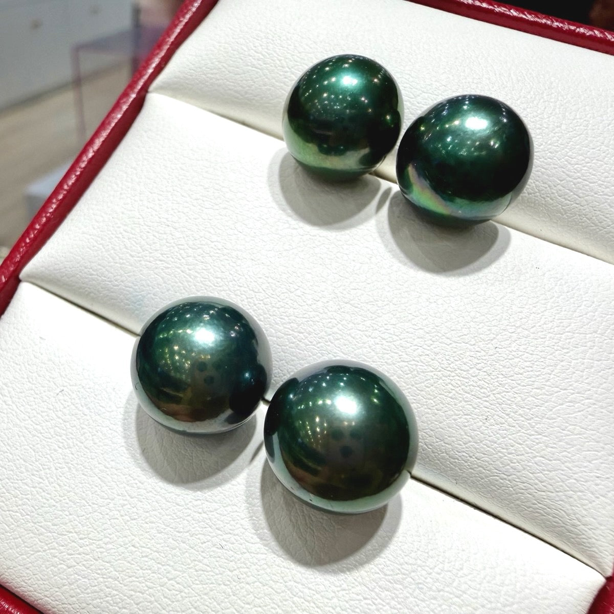 Classic Deep Green Pearl Stud Earrings, 12–13mm featuring 12–13mm deep green freshwater pearl
