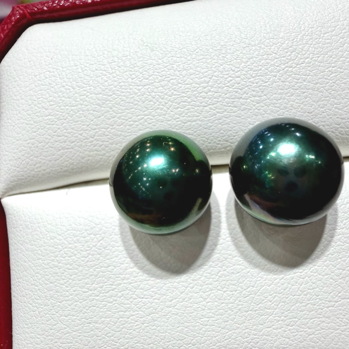 Classic Deep Green Pearl Stud Earrings, 12–13mm featuring 12–13mm deep green freshwater pearl