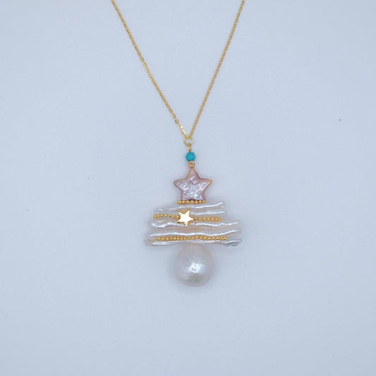 Pearl Christmas Tree Necklace or Brooch- Handmade Organic Pearls