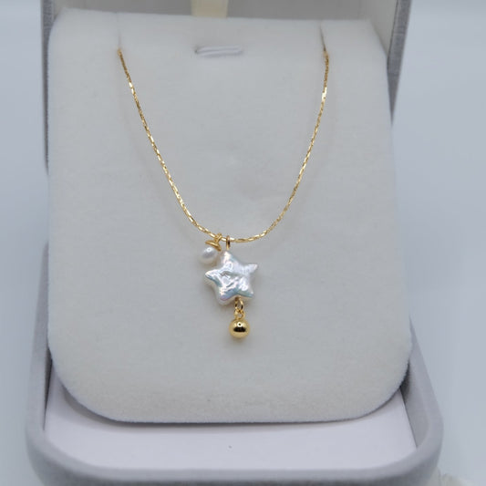 Star Shape Pearl Necklace 18k gold-filled Chain