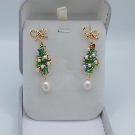 Christmas Tree Pearl Ear Drops