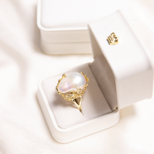 Oversized Baroque Pearl Ring on 14k Gold Vermeil Band