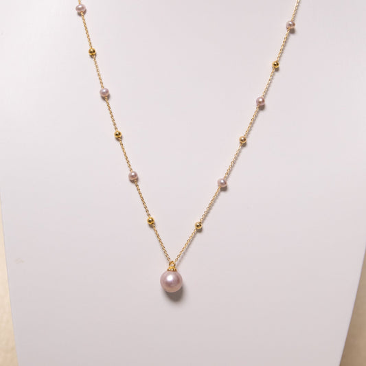 Starry Night Pearl Necklace with Round Pearl Pendant 14k Gold Filled