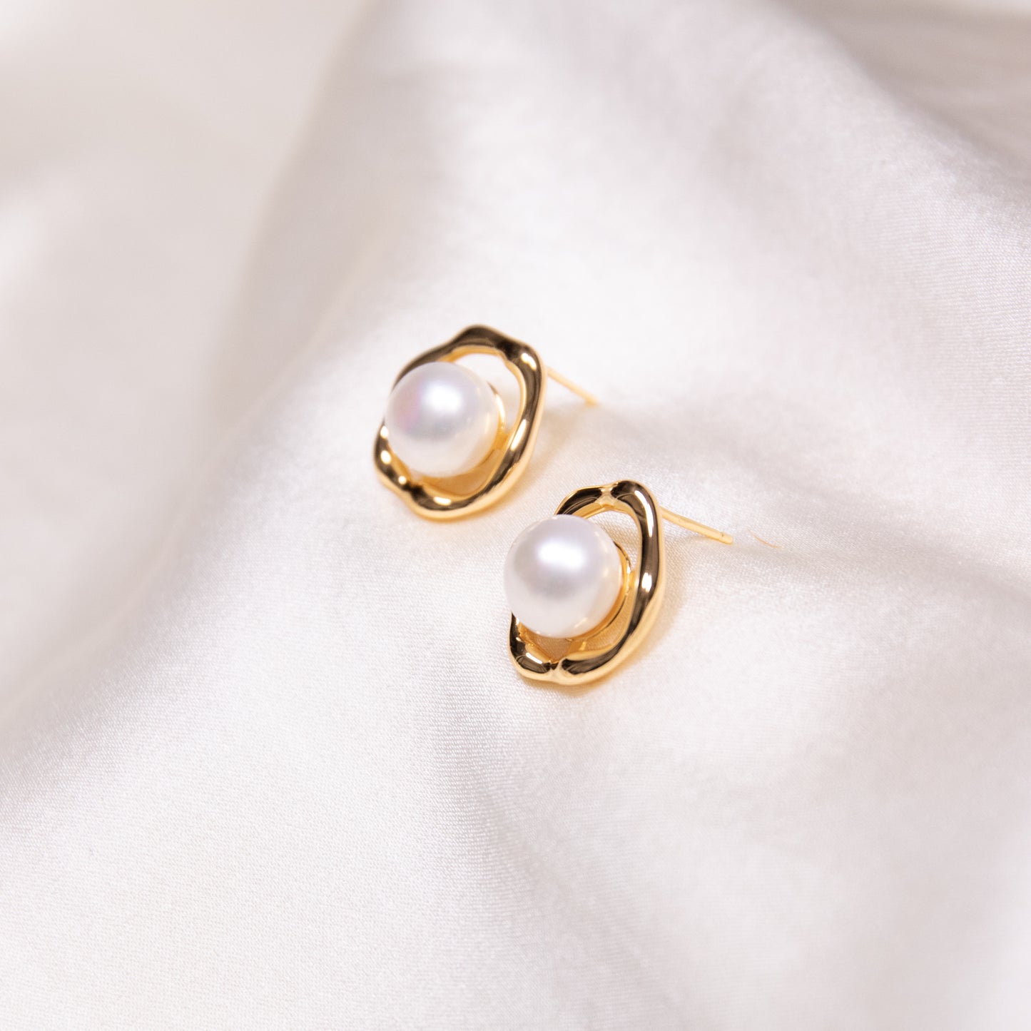 Sunny-Side Up Gold Pearl Stud Earrings