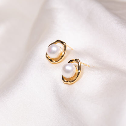 Sunny-Side Up Gold Pearl Stud Earrings