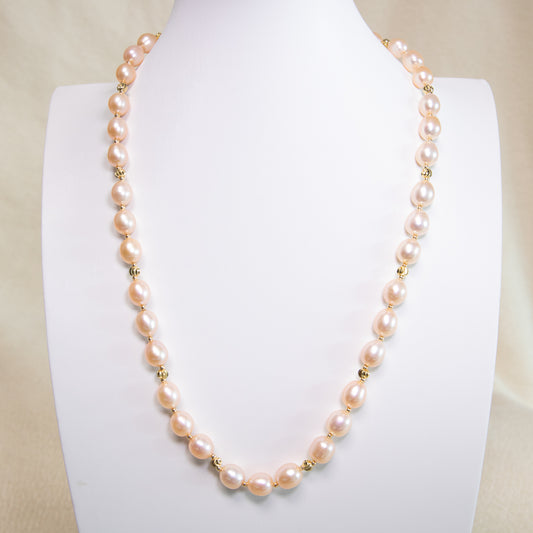 Orange Oval Pearl Long Necklace Water Drop Pendant