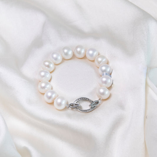 14mm Round White Pearl Bracelet