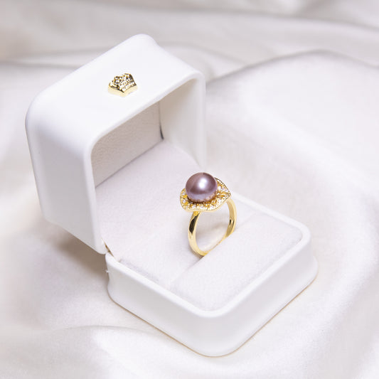 Purple Round 10mm AAA Edison Pearl Ring on Flower Setting