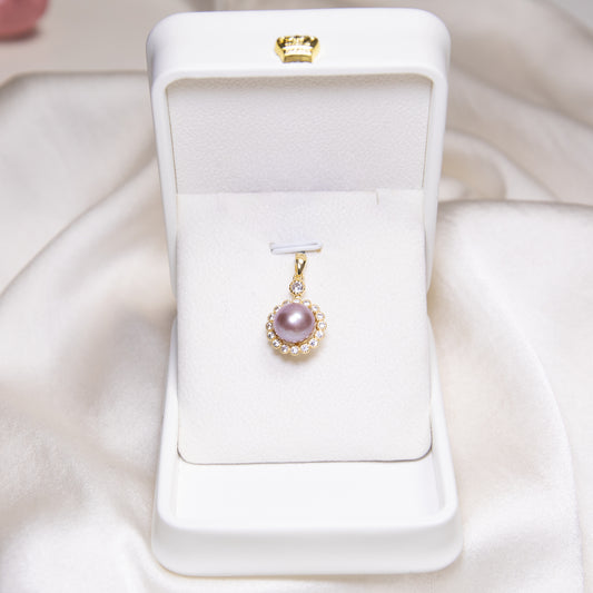 Sun-shaped 10mm Purple Pearl Pendant with Zircons