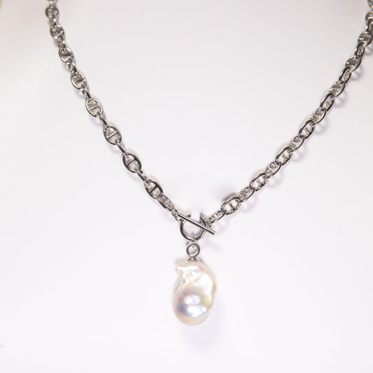 Large Baroque Pearl on Rock-Star Chain Necklace