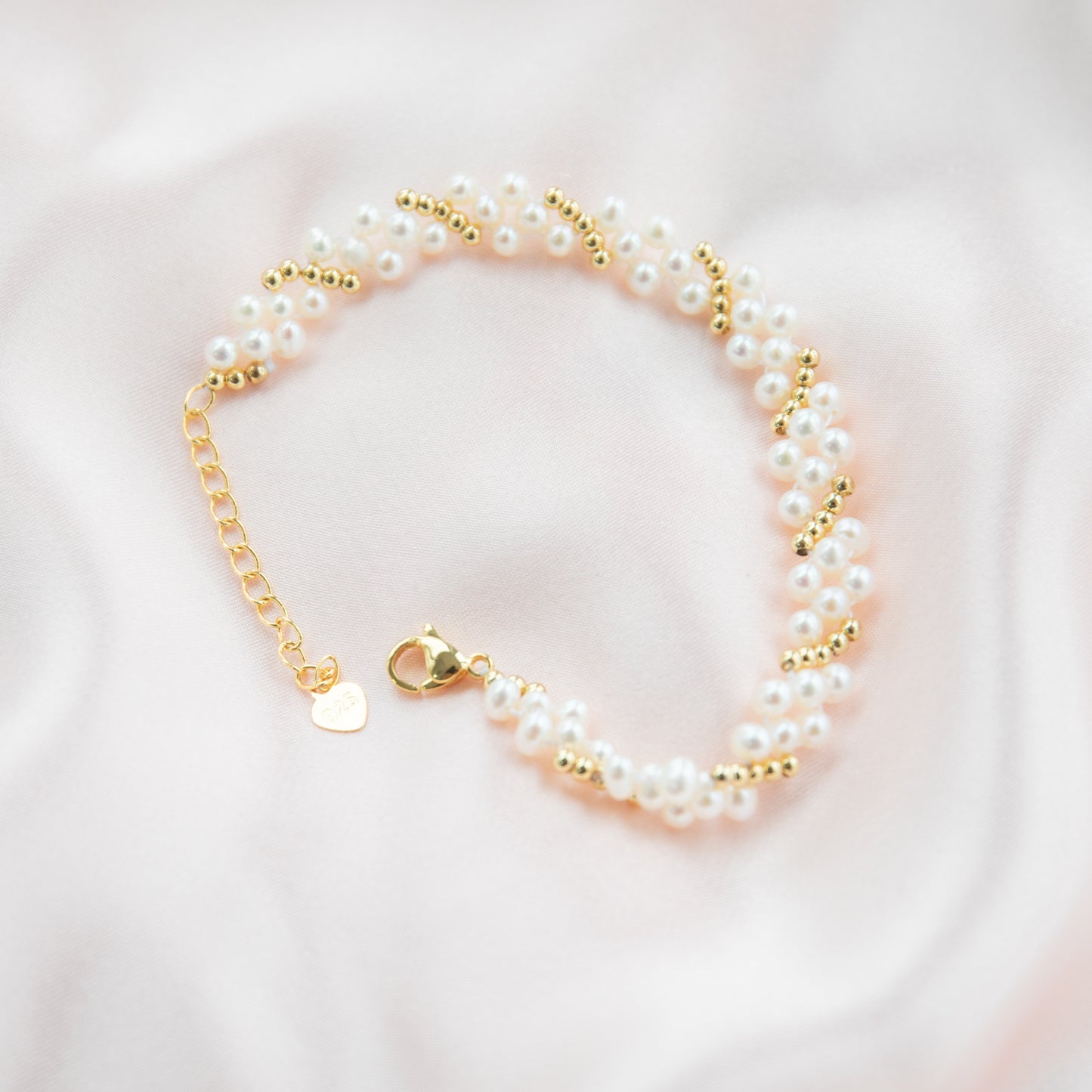 3 layers of Baby Pearls Bracelet with Gold Beads