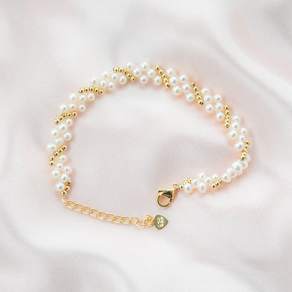 3 layers of Baby Pearls Bracelet with Gold Beads