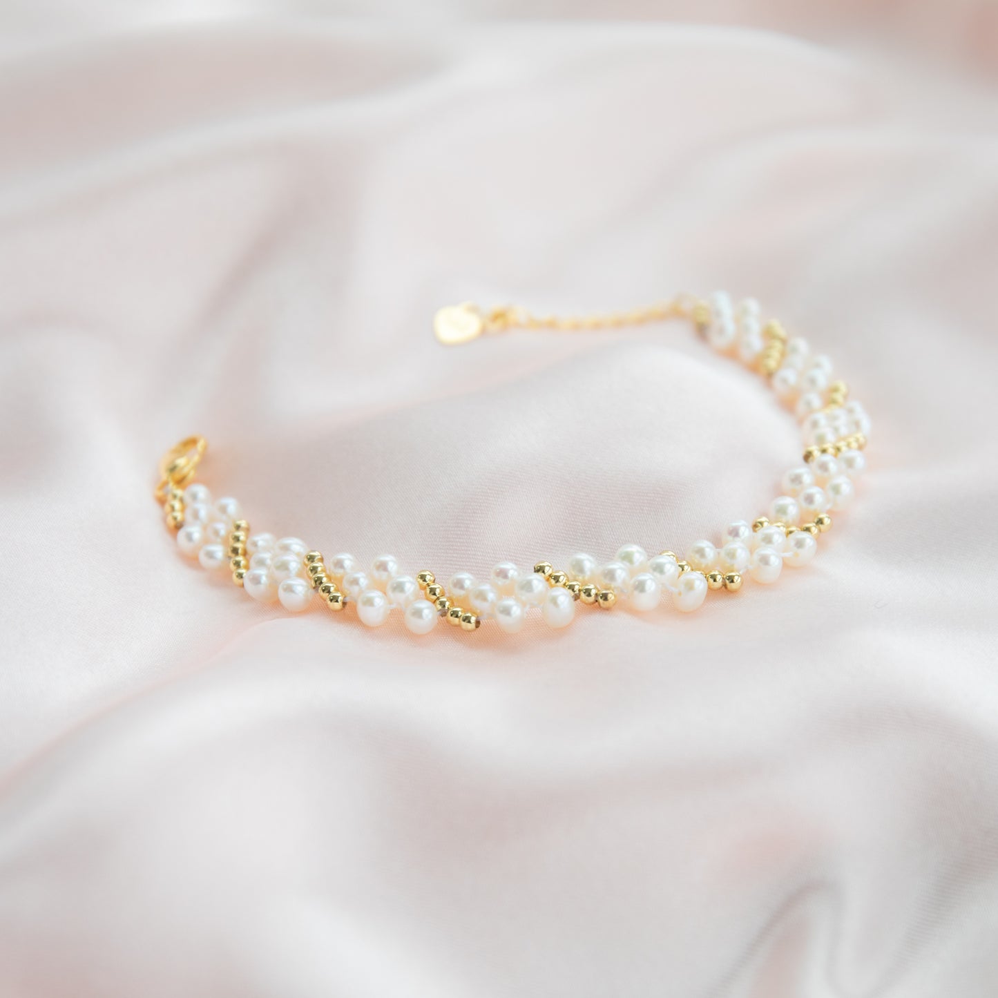 3 layers of Baby Pearls Bracelet with Gold Beads