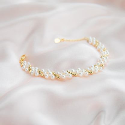 3 layers of Baby Pearls Bracelet with Gold Beads