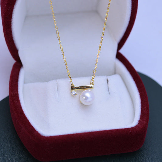 Balance Beam 8mm AAA Freshwater Pearl Pendant Necklace